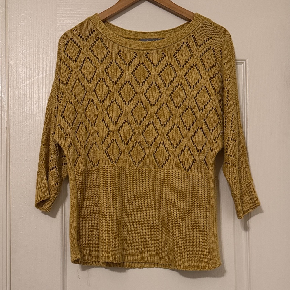 Marled Reunited Clothing Mustard Yellow Crochet Knit Sweater